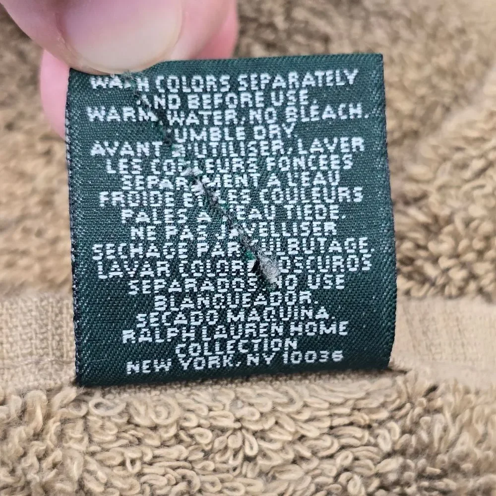 Vintage Ralph Lauren Green Label Home Collection Tan 100% Cotton Bath Towel